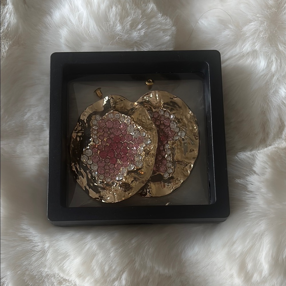 Earth Art Hand Crafted Artisan Gold and Pink Earrings